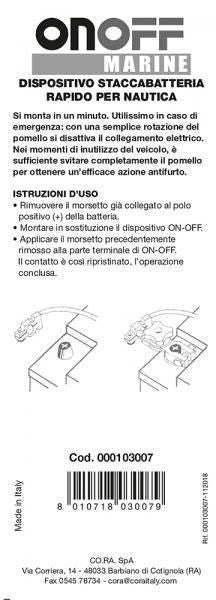 Cora Dispositivo staccabatteria rapido per barca On-Off Marine
