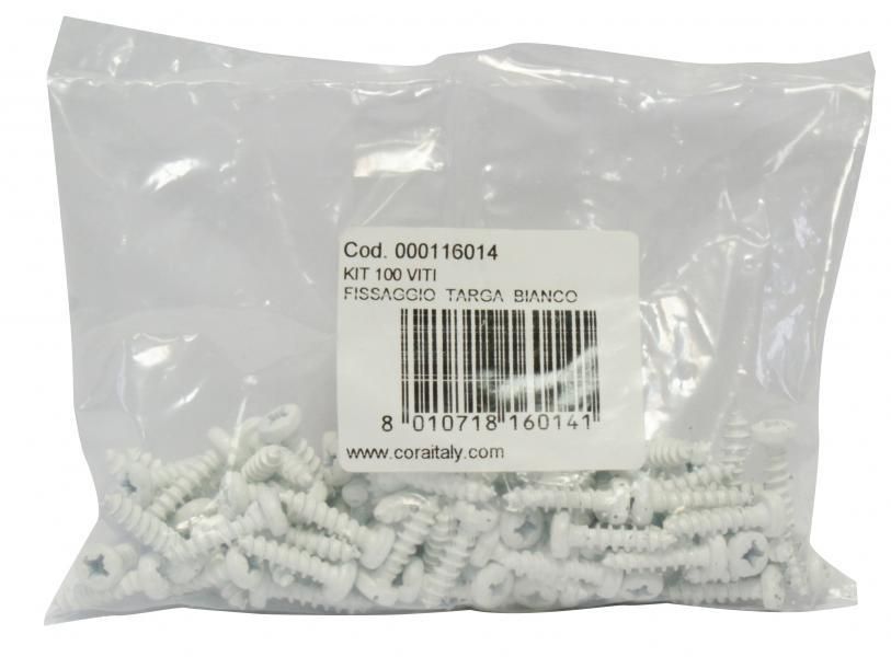Kit Cora 100 tornillos blancos para fijación de matrícula