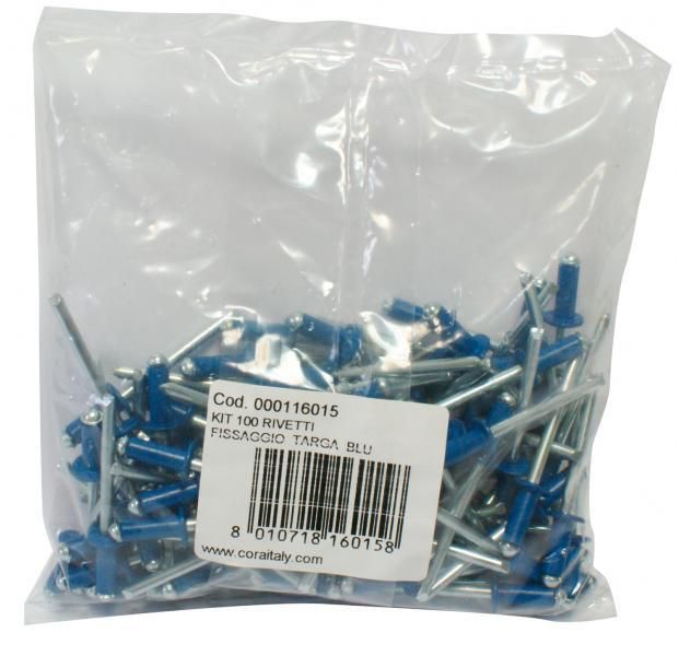 Cora Kit 100 rivetti blu fissaggio targa