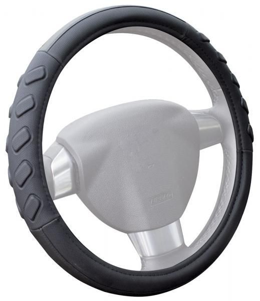 Cora Black Polyurethane Steering Wheel Cover with Grips