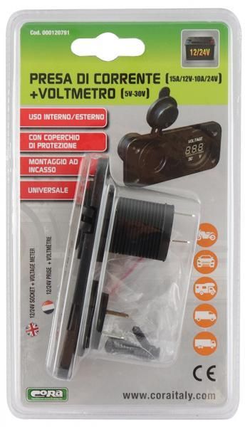 Cora Presa di corrente 15A/12V-10A/24V con voltmetro 5V-30V DC