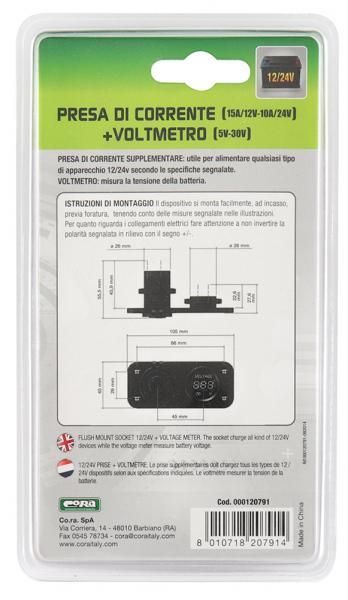 Cora Presa di corrente 15A/12V-10A/24V con voltmetro 5V-30V DC