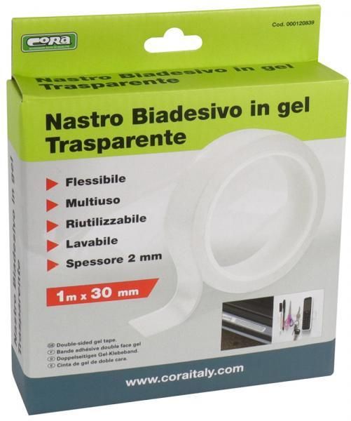 Cinta adhesiva de doble cara de gel transparente Cora de 1 m x 30 mm
