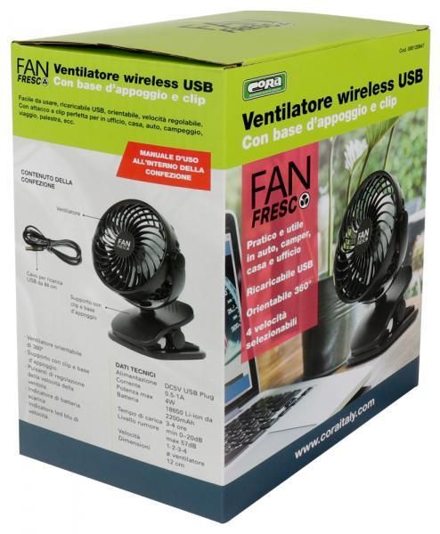Cora Ventilatore ricaricabile con base d'appoggio e clip