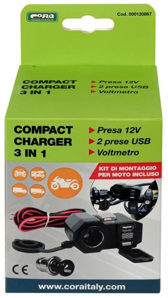 Cora Presa 12V + 2 prese USB + voltmetro