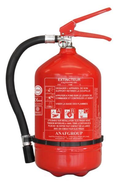 Extintor de polvo ABC Cora de 4 kg con soporte y manómetro