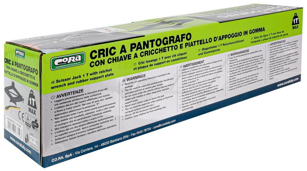 Cora Cric a pantografo 1 t con chiave a cricchetto