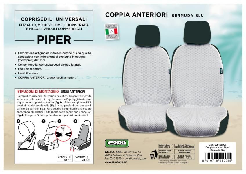 Fundas universales para asientos delanteros Cora Piper en azul Bermuda