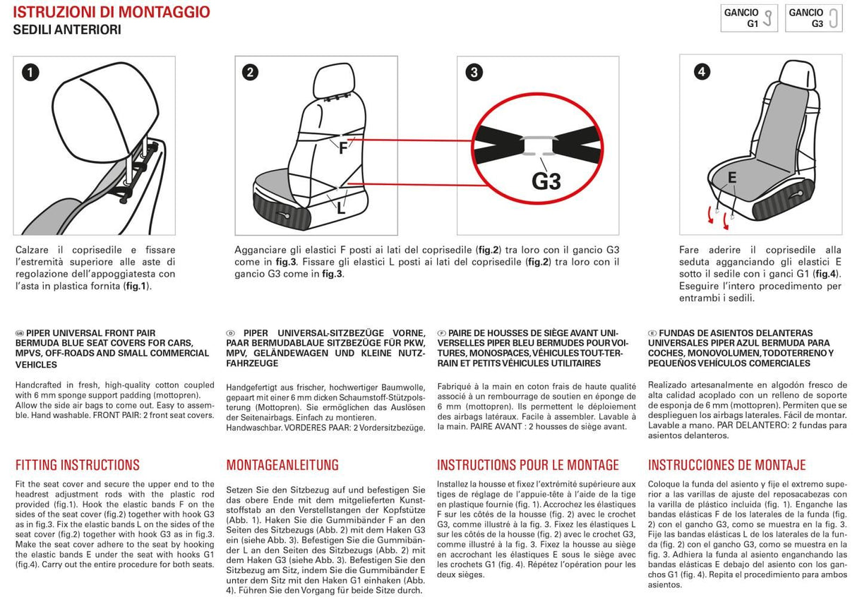 Cora Piper Universal Front Seat Covers in Bermuda Blue