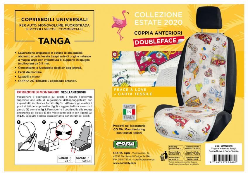 Cora Coprisedili anteriori universali Tanga Doubleface Peace & Love/carta tessile