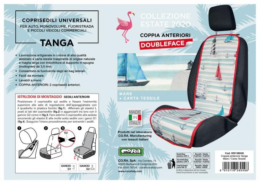 Cora Coprisedili anteriori universali Tanga Doubleface Mare/carta tessile