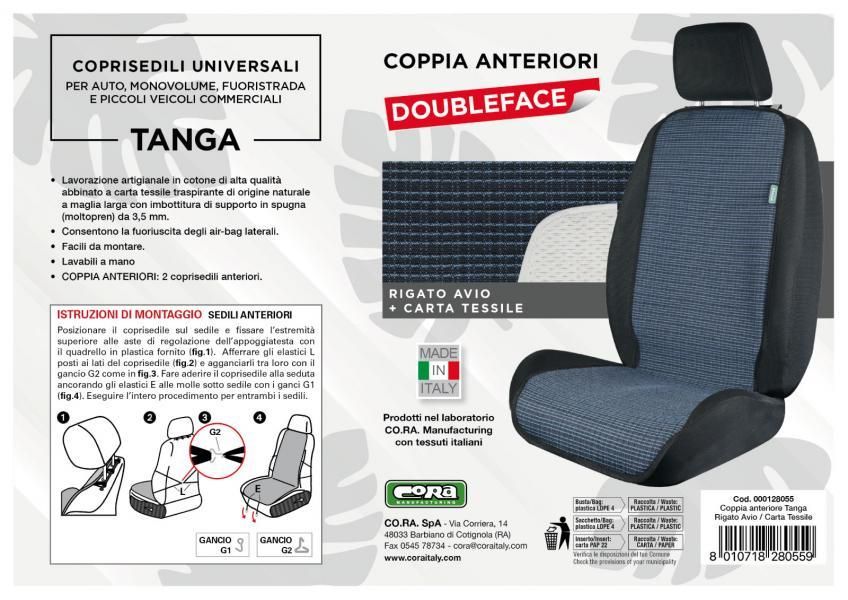 Cora Coprisedili anteriori universali Tanga Doubleface Rigato avio/carta tessile