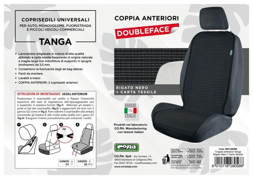 Fundas universales para asientos delanteros Cora Tanga de doble cara con rayas negras y papel textil
