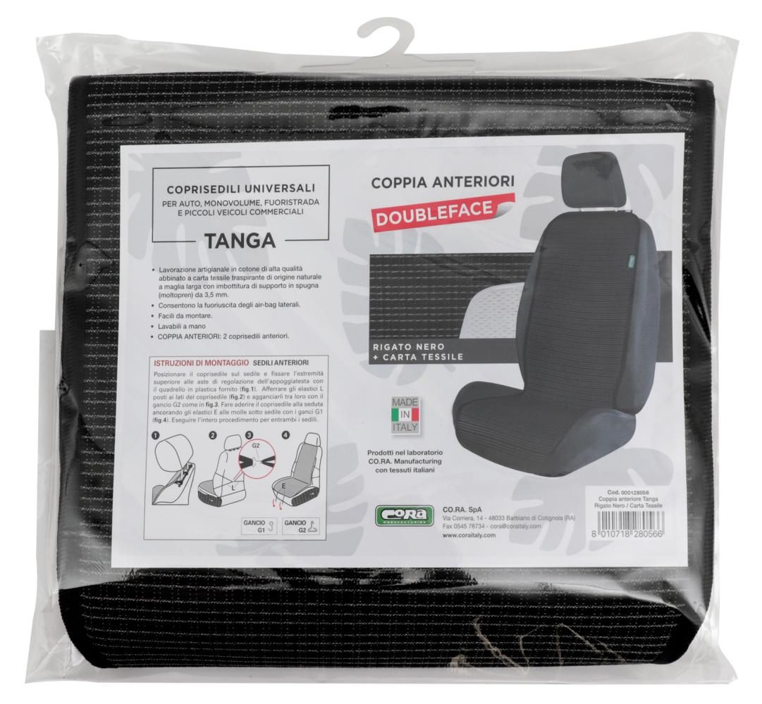 Cora Coprisedili anteriori universali Tanga Doubleface Rigato nero/carta tessile