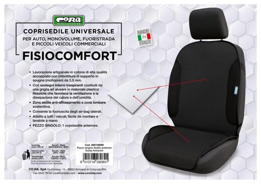 Cora Fisiocomfort Universal Front Seat Cover in Dubai Anthracite Fabric