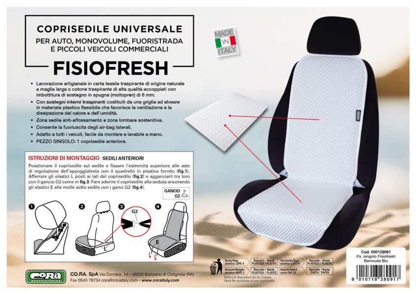 Funda universal para asiento delantero Cora Fisiofresh, azul Bermuda