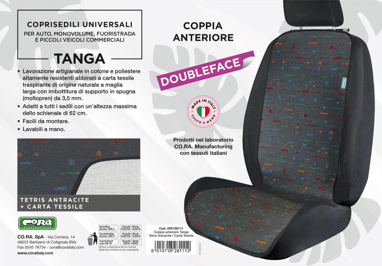 Fundas de asiento delanteras Cora Tanga Doubleface Cotton Tetris Antracita/Papel