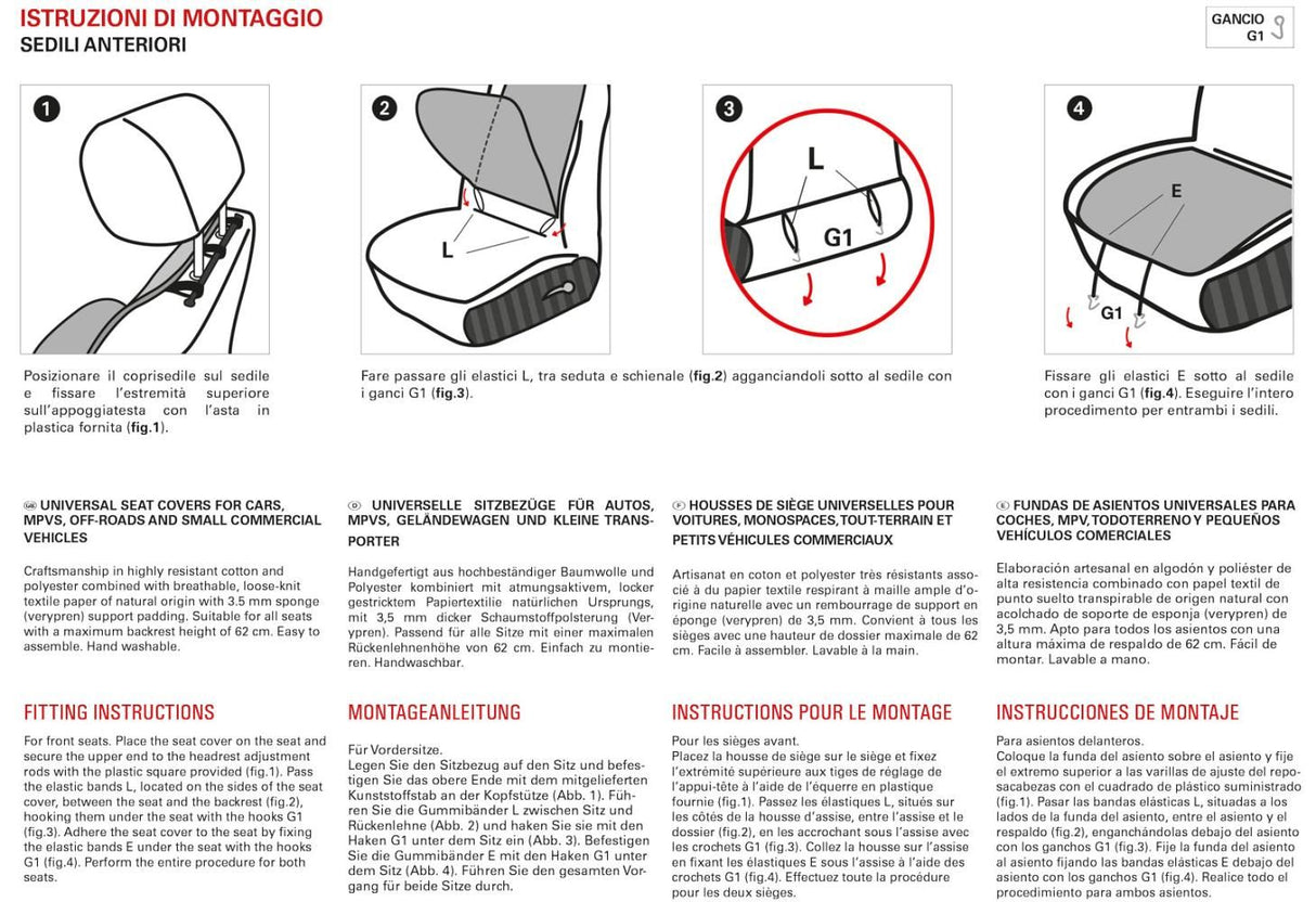 Cora Front Seat Covers Tanga Doubleface Cotton Tetris Anthracite/Paper