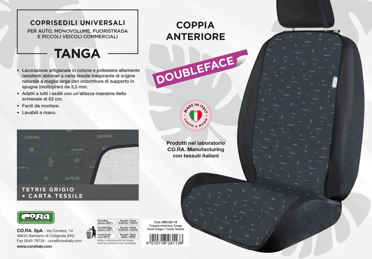 Cora Coprisedili anteriori Tanga Doubleface cotone tetris grigio/carta