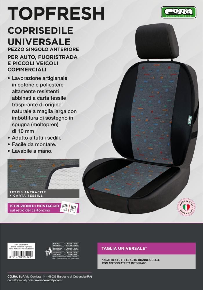 Cora Coprisedile anteriore universale Topfresh tetris antracite/carta tessile
