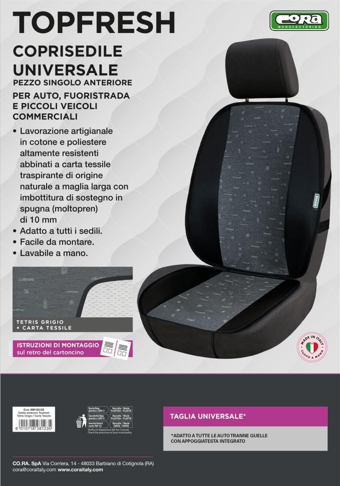 Cora Coprisedile auto anteriore universale Topfresh tetris grigio/carta tessile