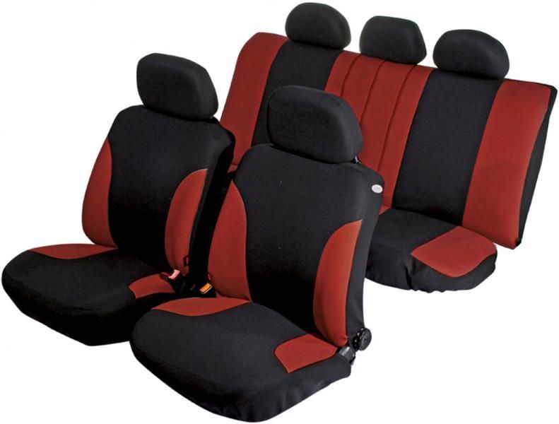 Serie completa de fundas de asiento Cora Favorit en rojo y negro