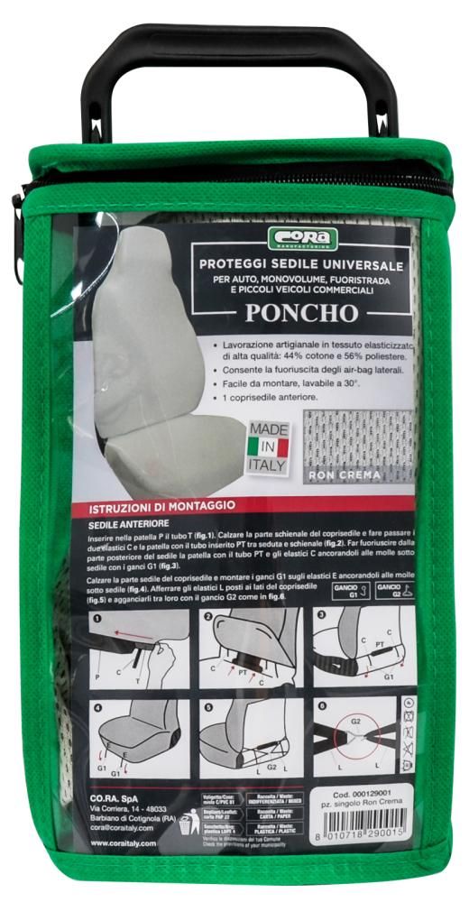 Cora Front Seat Cover Poncho Stretch Fabric Cotton Blend Cream