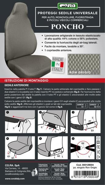 Poncho Cora para asiento delantero, mezcla de algodón elástico, color gris polvoriento
