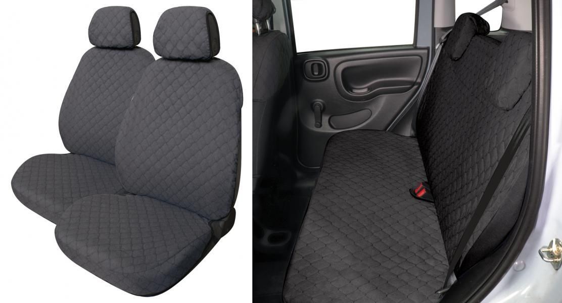 Cora Complete Series of Espresso Deluxe seat covers, large size, rear, full-length, quilted cotton fabric, anthracite