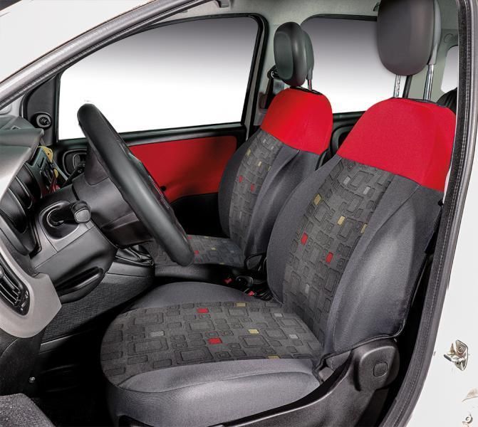 Fundas de asientos delanteros Cora Custom Fiat Panda 12> tejido mezcla de algodón a cuadros gris/rojo