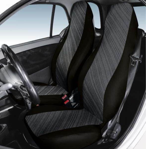 Fundas de asiento delanteras personalizadas Cora para Smart Fortwo, tela de mezcla de algodón gris/negro