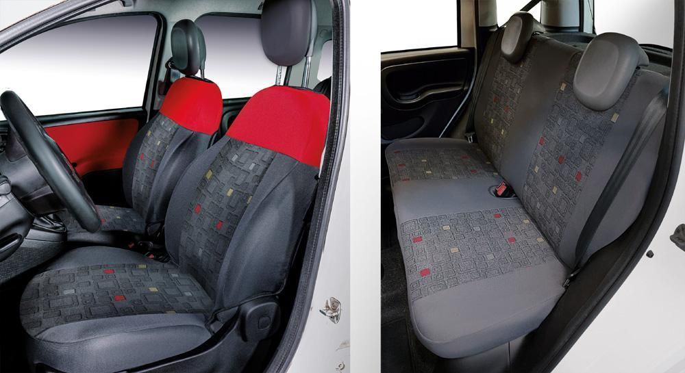 Cora Serie completa coprisedili personalizzati Fiat Panda 12> 4 posti post. intero tessuto misto cotone quadri grigio/rosso