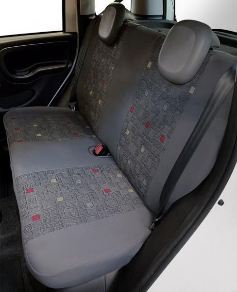 Cora Serie completa coprisedili personalizzati Fiat Panda 12> 4 posti post. intero tessuto misto cotone quadri grigio/rosso