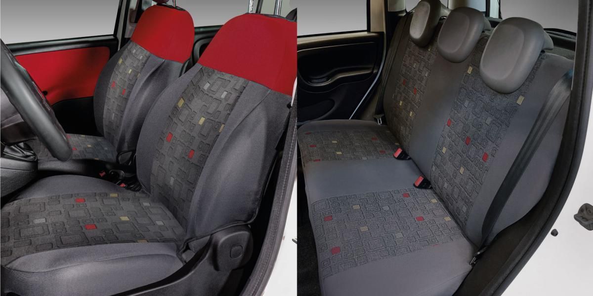 Komplettes Set maßgefertigter Sitzbezüge für Fiat Panda 12 > 5 Sitze Grau/Rot Cora