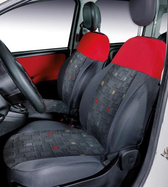 Serie Completa Coprisedili Personalizzati Fiat Panda 12 > 5 Posti Grigio/Rosso Cora