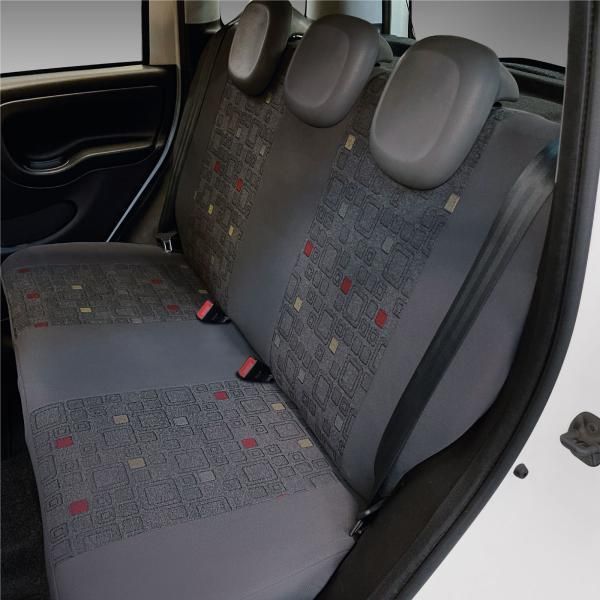 Komplettes Set maßgefertigter Sitzbezüge für Fiat Panda 12 > 5 Sitze Grau/Rot Cora