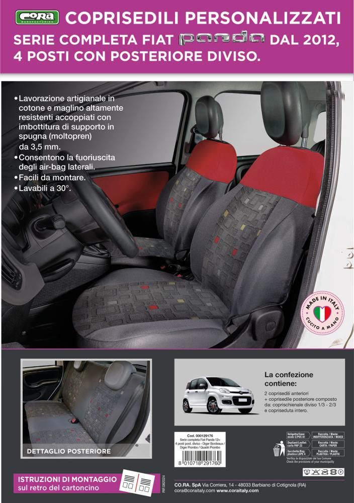 Cora Juego completo de fundas de asientos personalizadas Fiat Panda 12> 4 plazas traseras divi