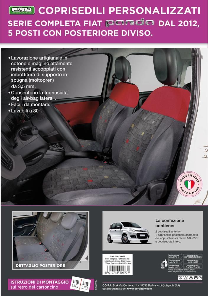 Cora Serie completa coprisedili personalizzati Fiat Panda 12> 5 posti post. divi