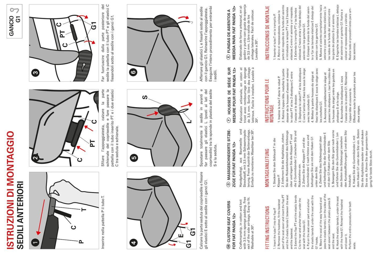 Cora Custom Front Seat Covers Fiat Panda 12> Quad Cotton Blend Fabric