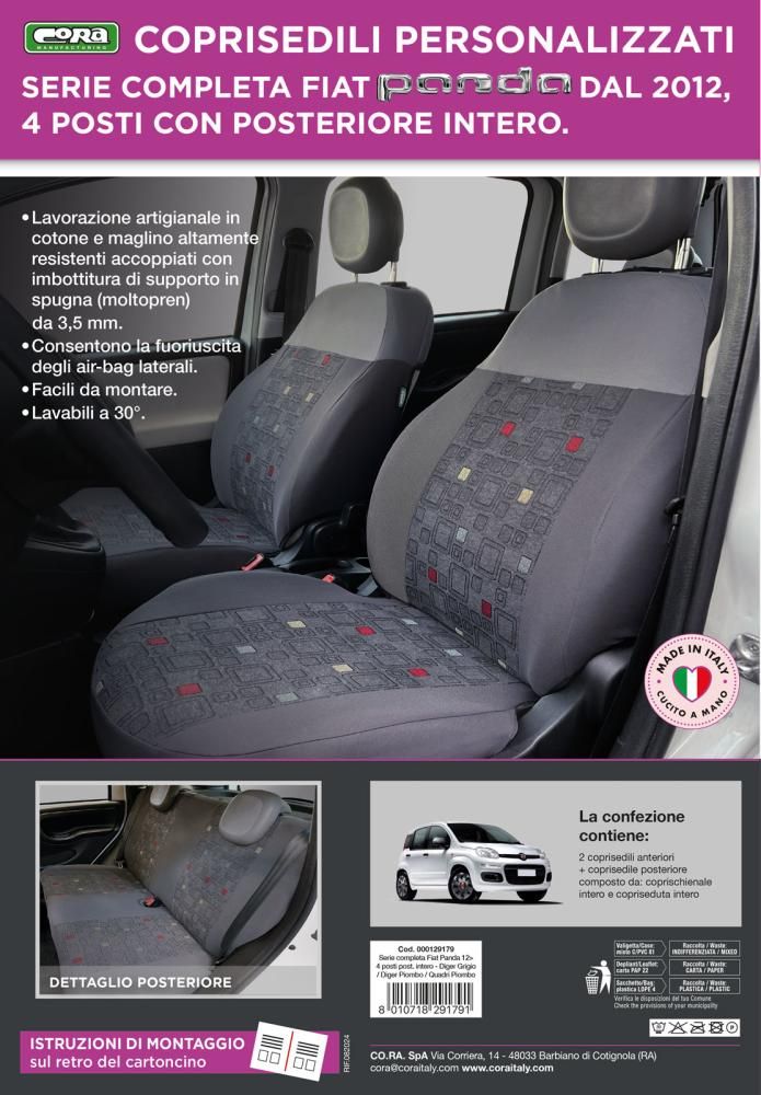 Serie Completa Coprisedili Personalizzati Fiat Panda 12> 4 Posti Grigio Cora