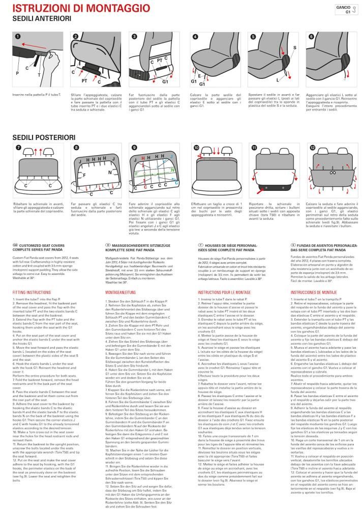 Complete Set of Custom Seat Covers for Fiat Panda 12> 4 Seater, Cora Grey