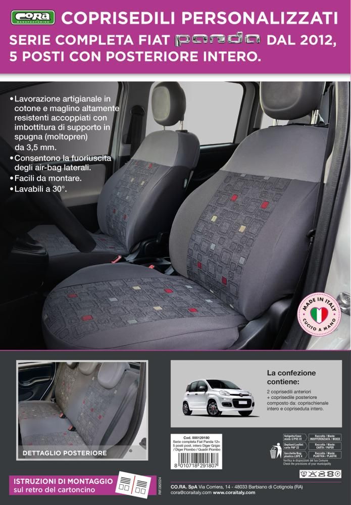 Juego completo de fundas de asiento personalizadas para Fiat Panda 12> 5 plazas, color gris Cora