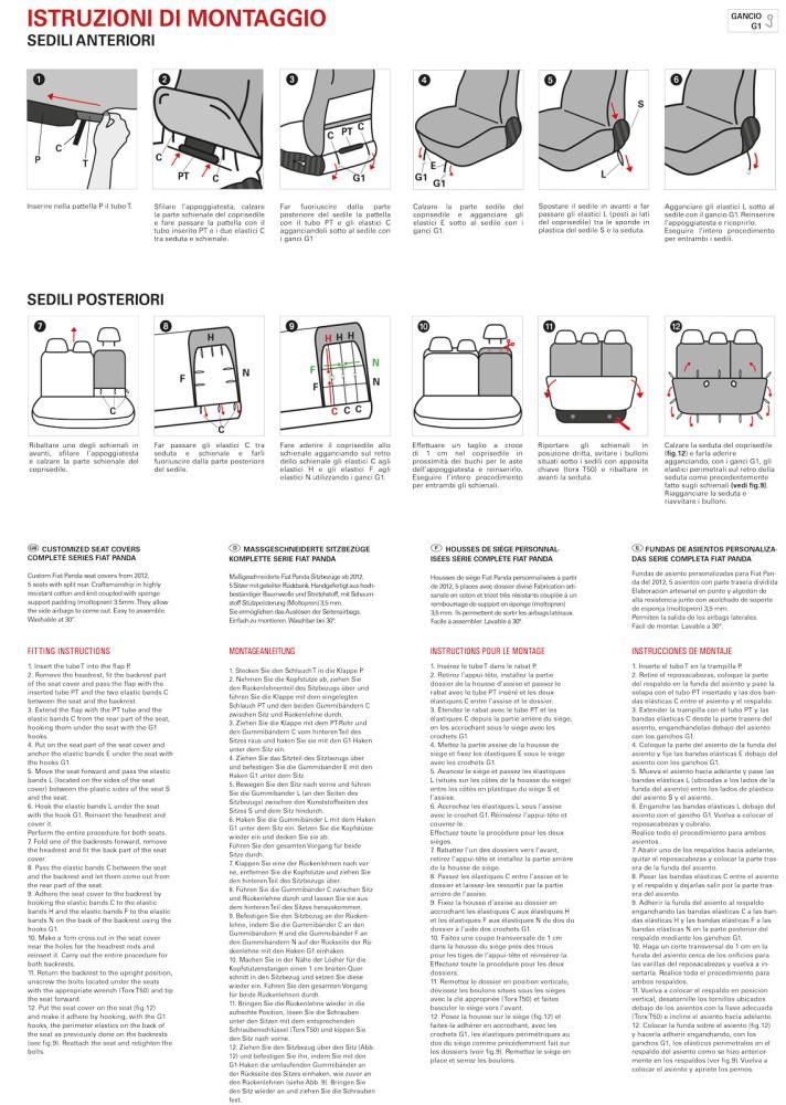 Cora Complete set of custom seat covers Fiat Panda 12> 5 rear seats divi