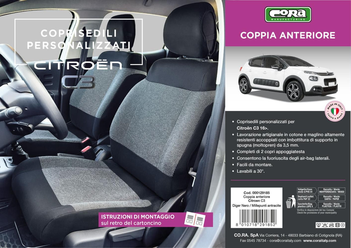 Cora Coprisedili anteriori personalizzati CITROEN C3 16> millepunti antracite