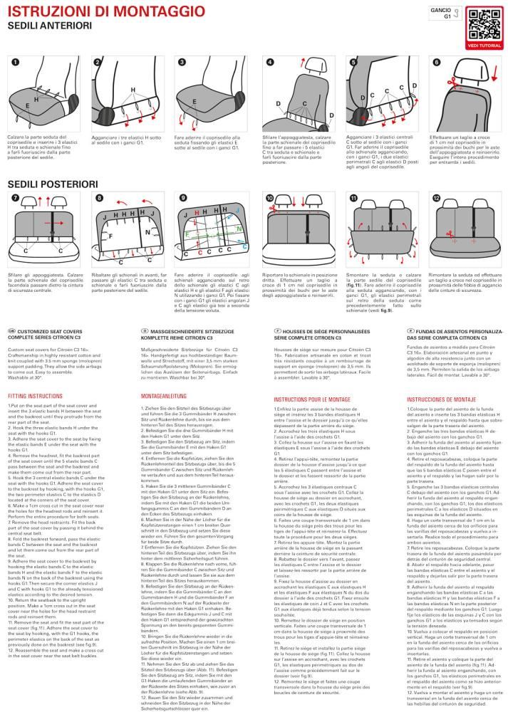 Cora Complete set of CITROEN C3 16> seat covers in anthracite thousand-point fabric