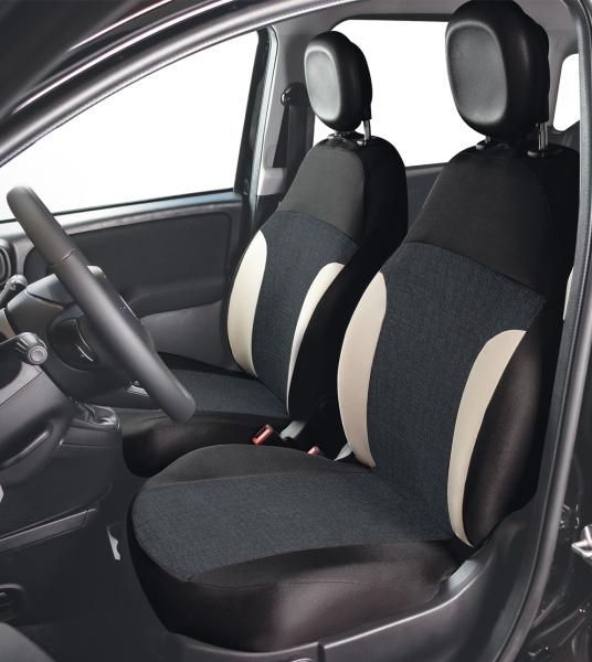 Fundas de asiento delanteras personalizadas Cora Manufacturing para Fiat Pandina 24>, tela de mezcla de algodón negro/crema