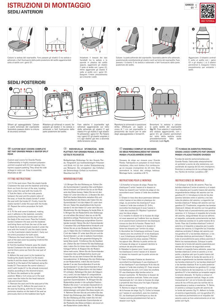 Cora Serie completa coprisedili personalizzati Fiat Grande Panda 25> 5 posti post. diviso tess. misto cotone blu navy/crema
