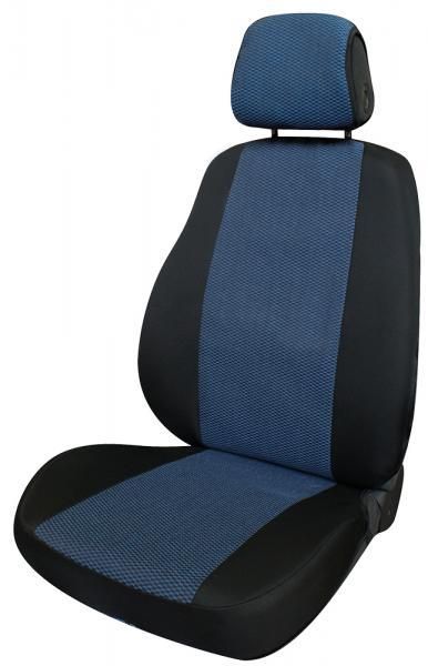 Fundas de asiento delantero Cora Fast&Smart, tamaño especial, tejido de mezcla de algodón azul militar y negro