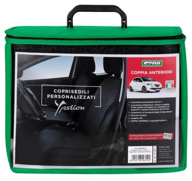 Cora Custom Vordersitzbezüge für Lancia Ypsilon 11, schwarz/anthrazit, Baumwollmischgewebe