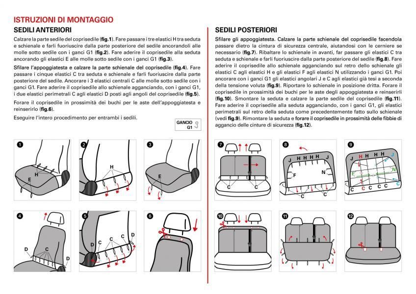 Cora Serie completa coprisedili personalizzati Lancia Ypsilon 11> tessuto misto cotone nero/antracite